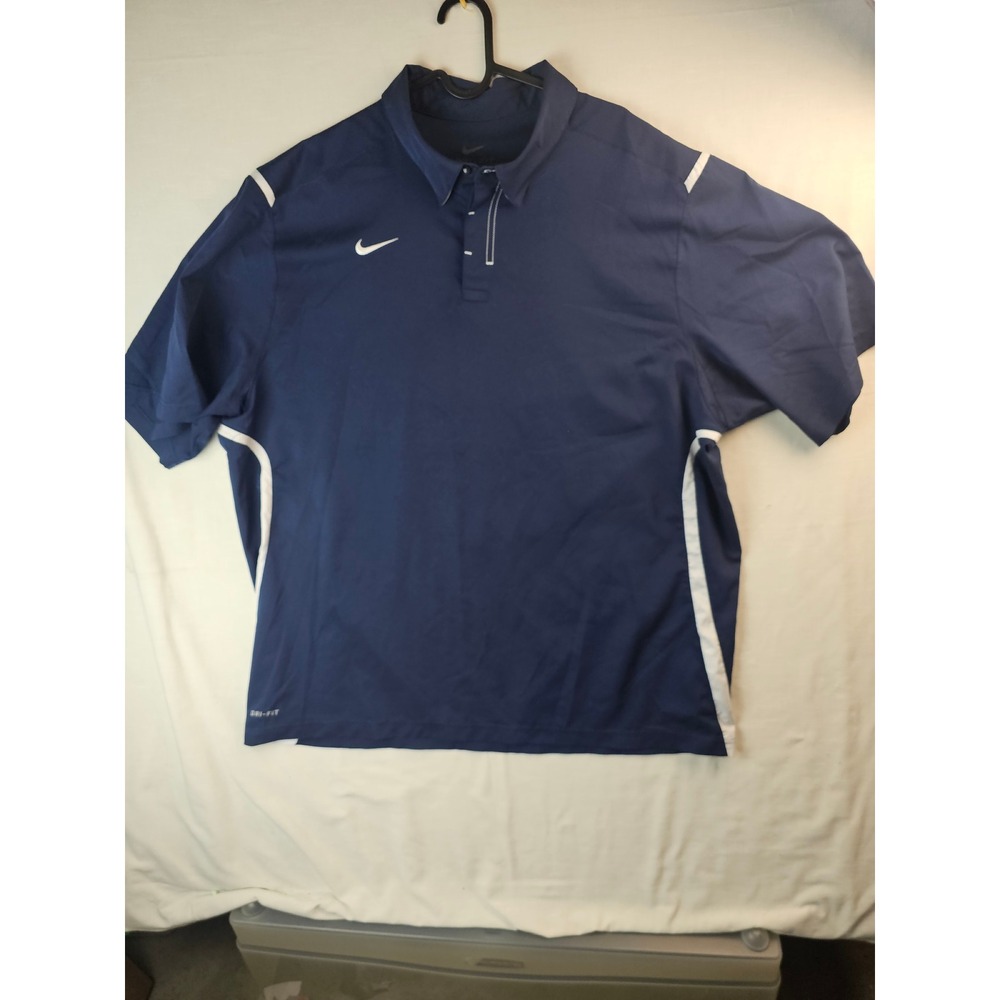 Nike Dri-FIT Polo Shirt Mens XXL Navy Blue White Side Stripe Golf Athletic Top
